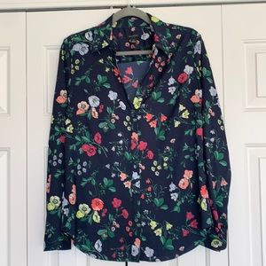 Navy & floral long sleeve Ann Taylor blouse Sz Medium